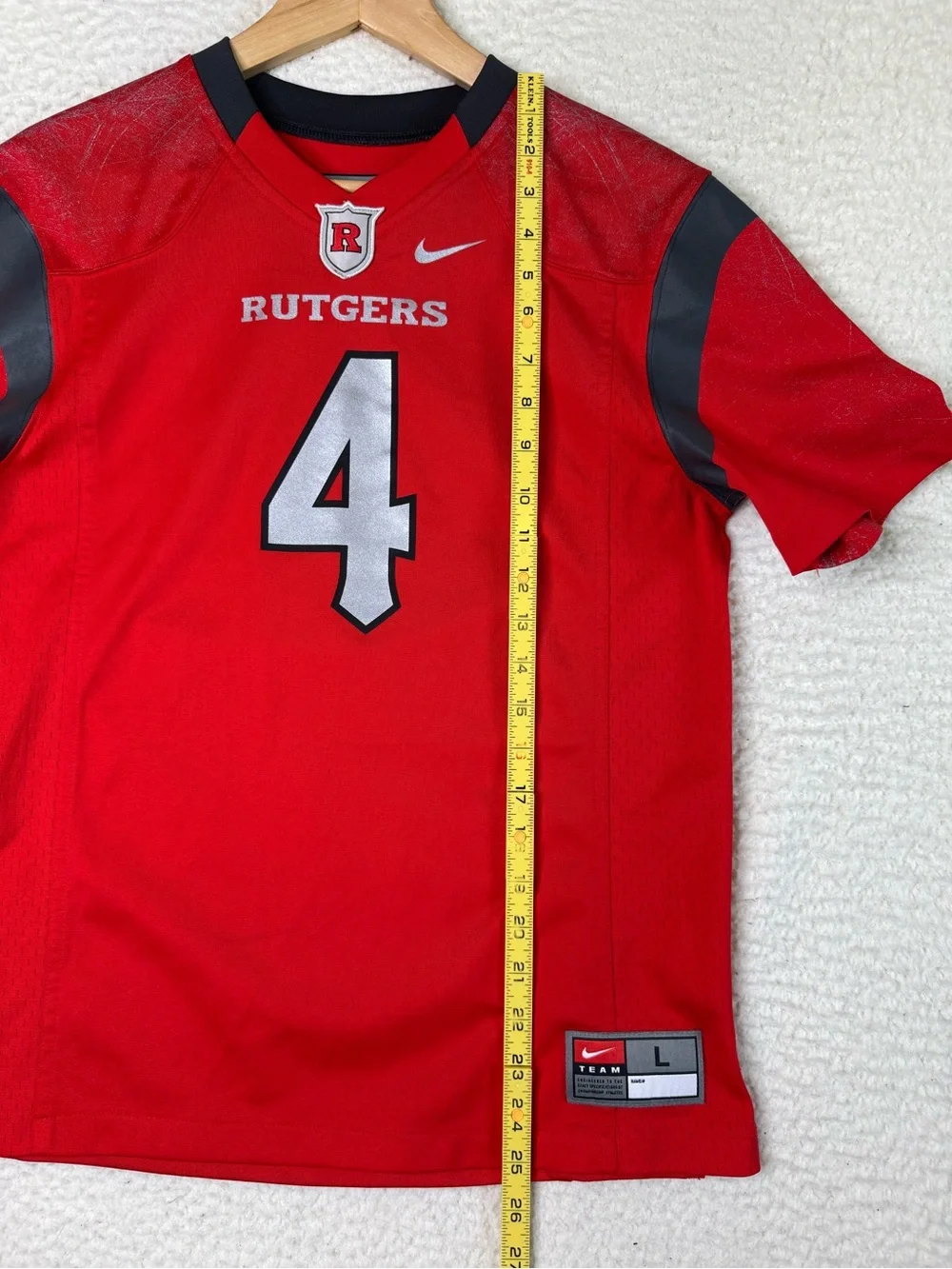 Nike Team Rutgers Scarlet Knights #4 Football Jersey Youth Size Large Red